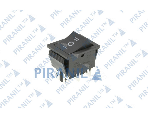 Кнопка KCD4 (250V, 15A) широка чорна, 3 позиції, 6 контактів