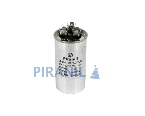 Конденсатор CBB65 30+1.5 мкф 450V, металевий, подвійний (Piranil)