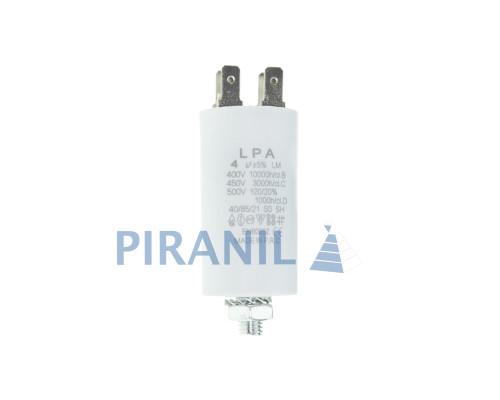 Конденсатор CBB60 4 мкФ 450V, з клемами, різьбовим кріпленням та гайкою (LPA)
