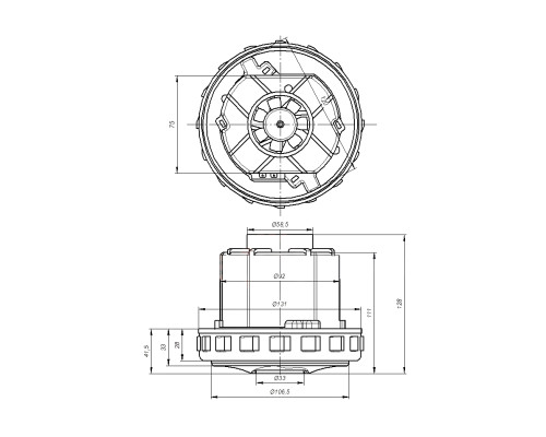 Двигун миючого порохотяга Zelmer, Thomas (Domel 467.3.404-2) H=128 мм, d=131 мм, 1600W (Словенія) - 00145610