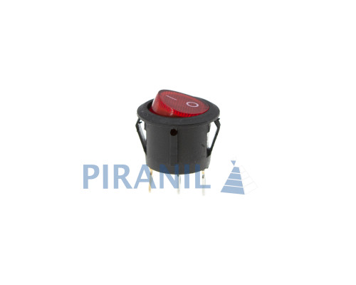 Кнопка KCD1-2 (250V 6A) чорно-червона, 3 контакти