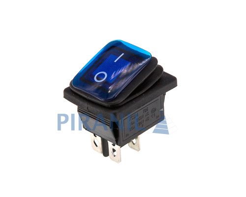 Кнопка KCD4 (250V, 16A) на 4 контакти, із захистом, синя