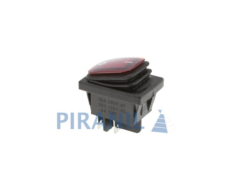 Кнопка FiLN KCD4 (250V, 16A) на 4 контакти, із захистом, червона