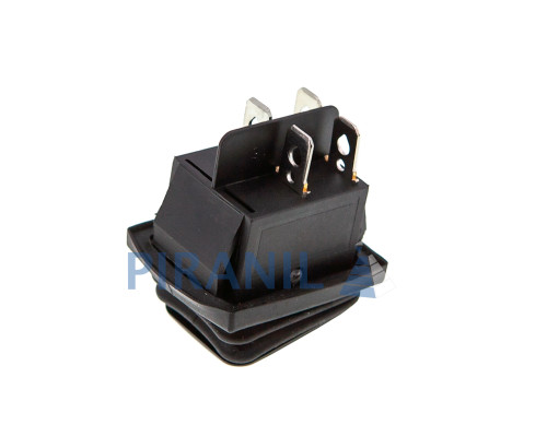 Кнопка KCD4 (250V, 16A) на 4 контакти, із захистом, чорна