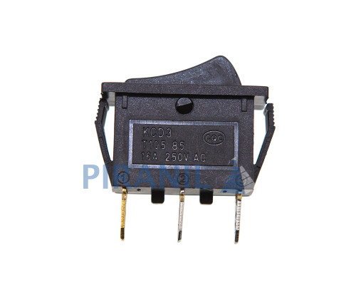 Кнопка KCD3 вузька чорна (250V, 16A, 3 контакти)