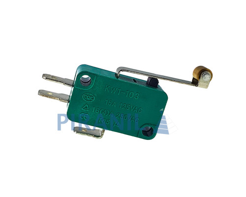 Мікровимикач Daier KW1-103-7 (250V, 16(4)A, 28x16x10 мм), важіль 28 мм з роликом