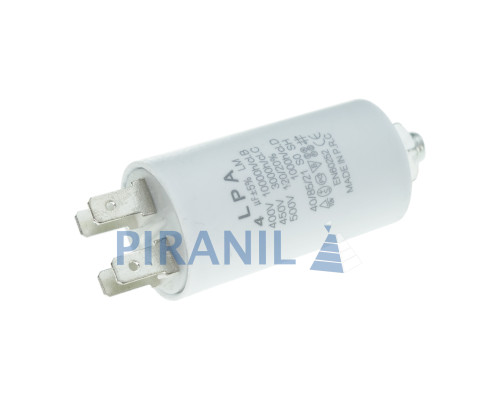 Конденсатор CBB60 4 мкФ 450V, з клемами, різьбовим кріпленням та гайкою (LPA)