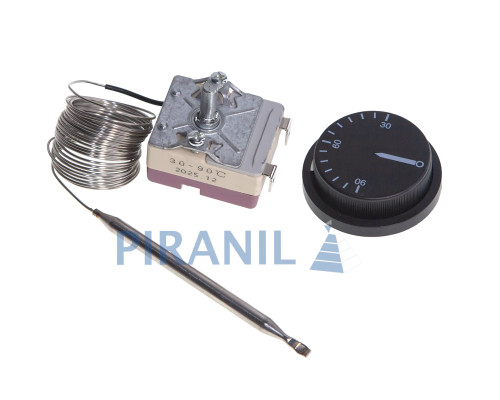 Термостат Whicepart MC01A01500R для бойлера (400V 10A (250V 16A), 30-90°C, L кап=2.4 м, колба 88 x 6 мм), з ручкою