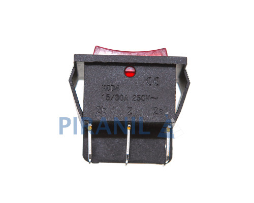 Кнопка KCD4 (250V, 15/30A) широка червона, 3 позиції, 6 контактів