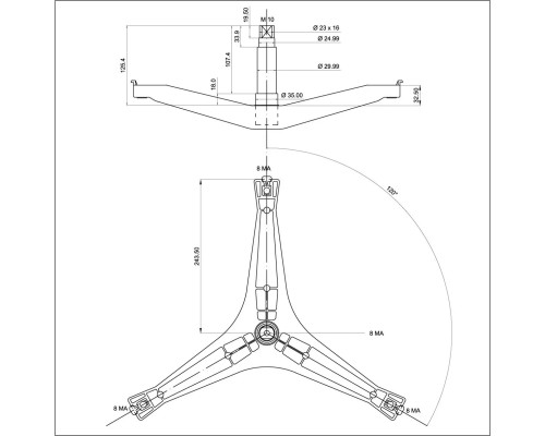 Хрестовина для пральної машини Samsung (H=126 мм, вал 30 мм) - DC97-14369D / EBI cod. 756 (зам. DC97-15184A)