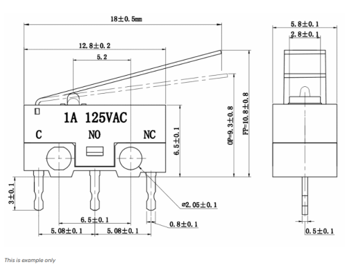 Мікроперемикач Whicepart KW10-Z7P (SPDT,  125Vdc 1A) (13x6x6.7 мм, клеми 0.9x3.6 мм), важіль 17 мм