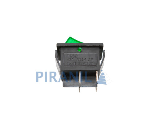 Кнопка KCD2 (250V, 15A, 4 контакти) зелена