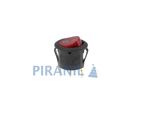Кнопка KCD1-2 (250V 6A) чорно-червона, 3 контакти